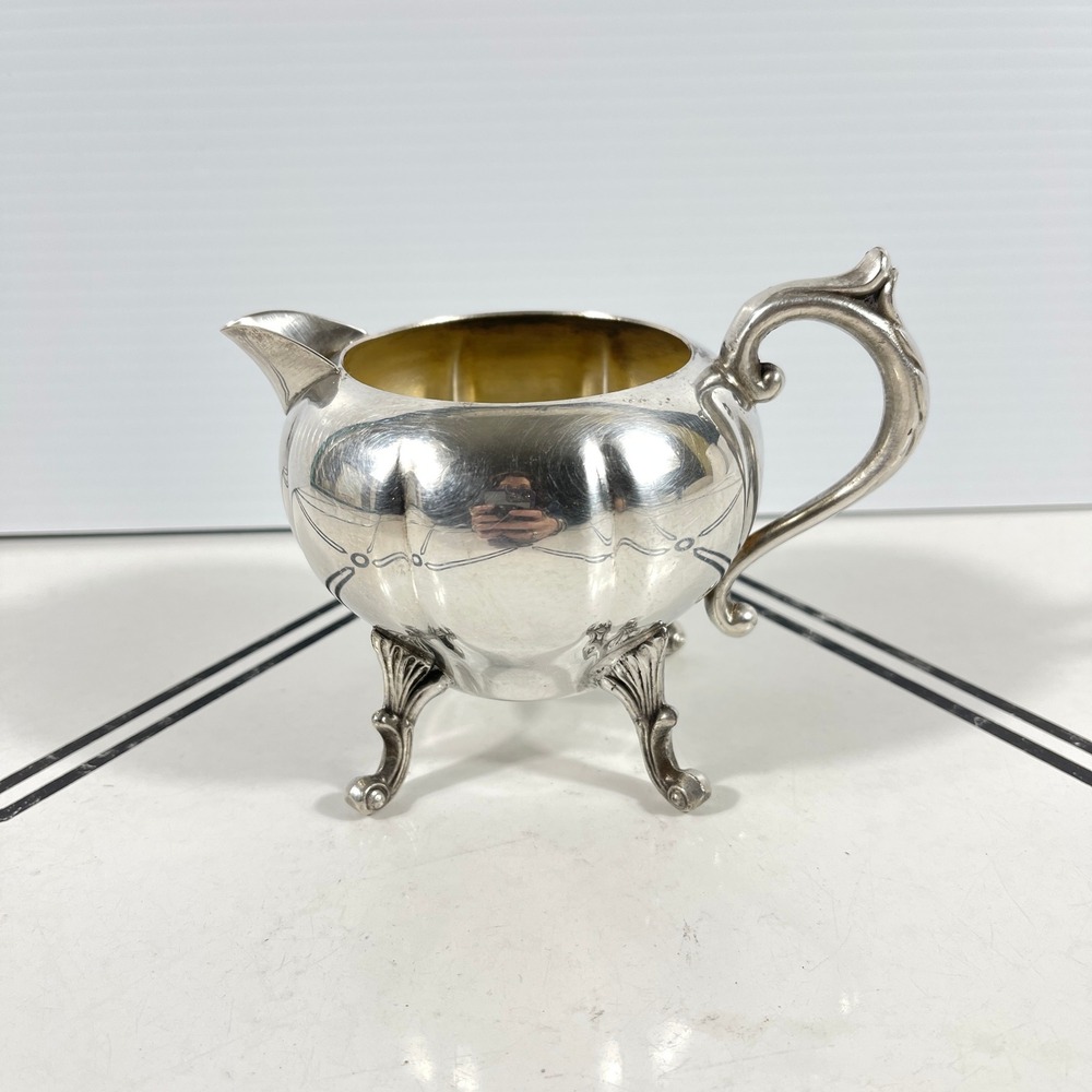 Sheridan Silver on Copper‎ Footed Creamer Pitcher Etched Melon Design